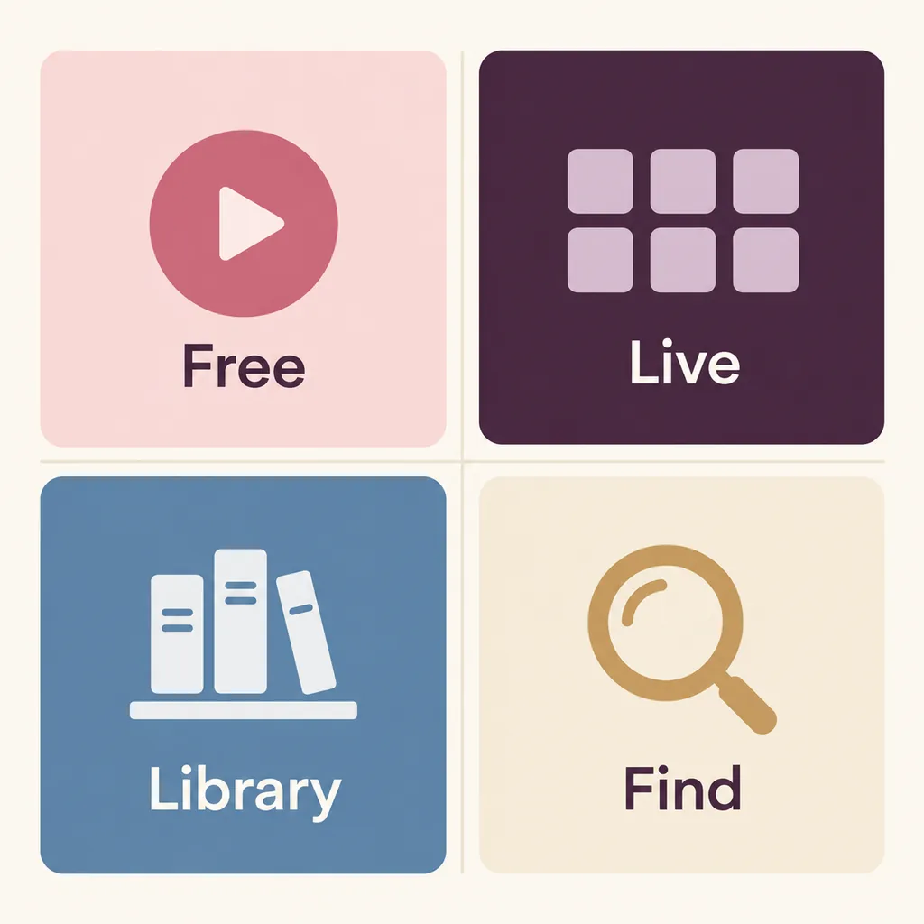Editorial comparison diagram showing free streaming, live channels, media library and title discovery roles